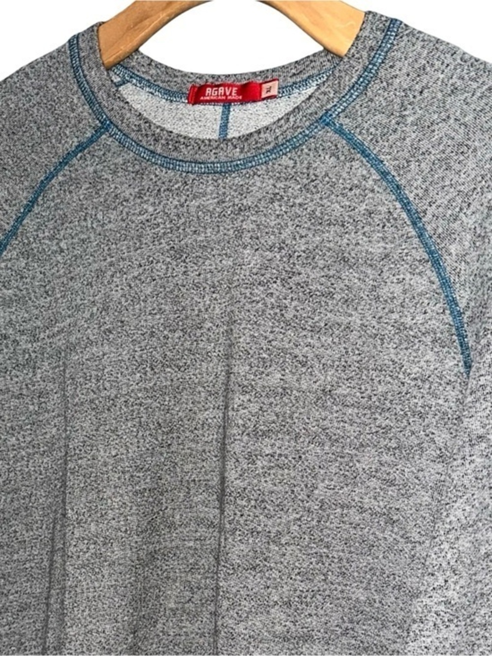 Agave Men's XL Heather Gray Blue Contrast Stitch Crewneck Lightweight Sweatshirt